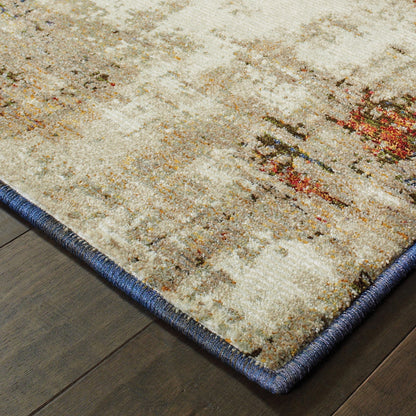 8' Runner Blue and Beige Abstract Power Loom Runner Rug