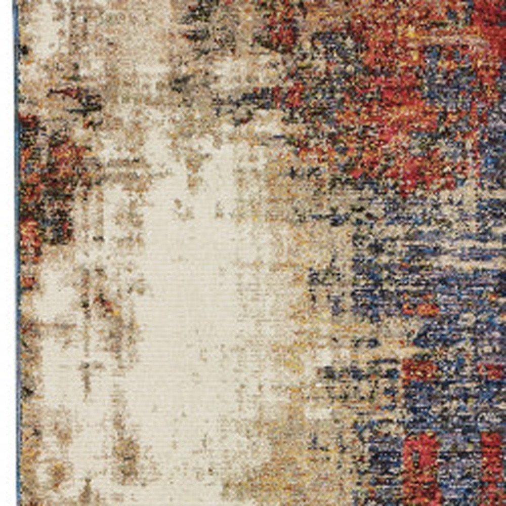 8' Blue And Beige Abstract Runner Rug