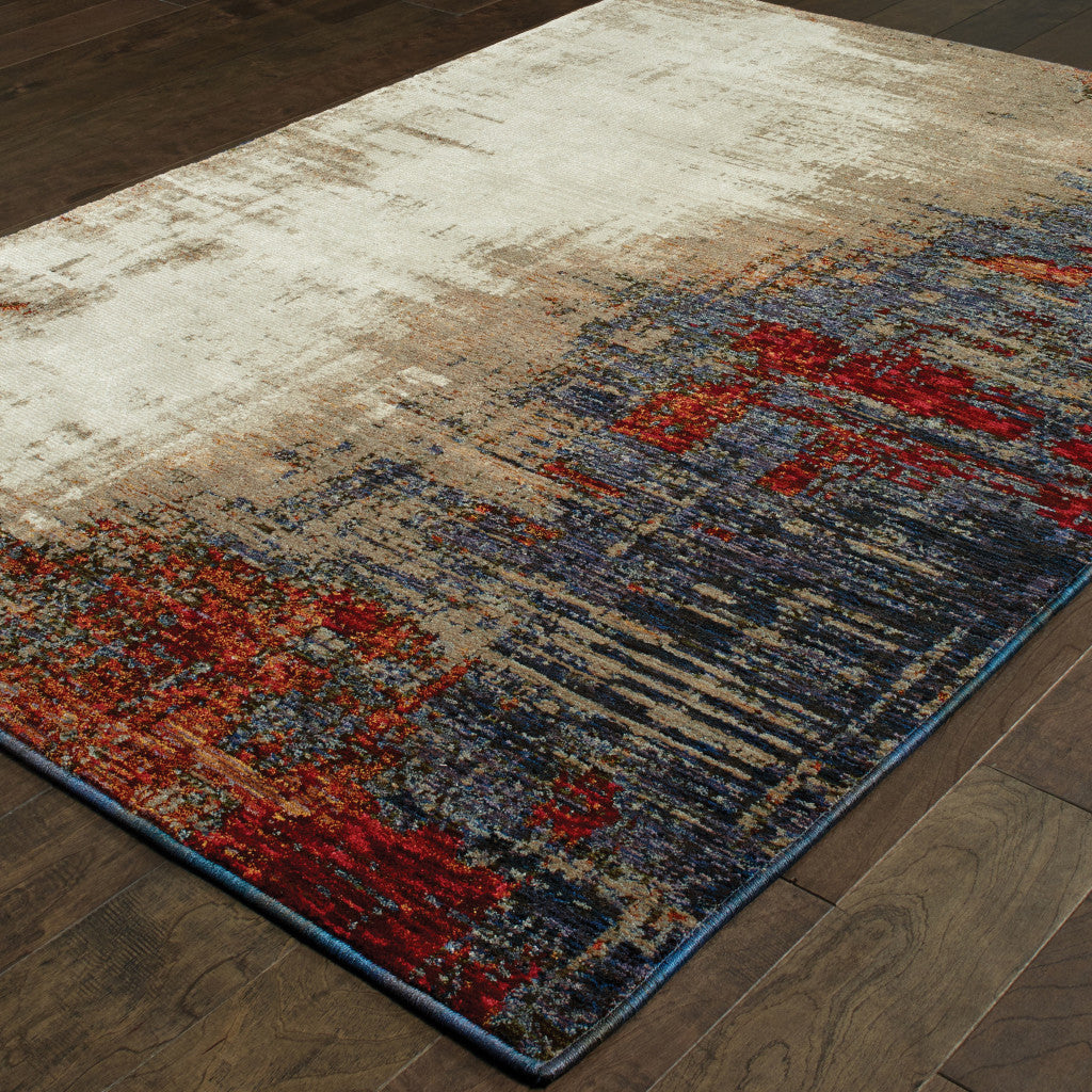 3' X 5' Blue and Beige Abstract Power Loom Area Rug