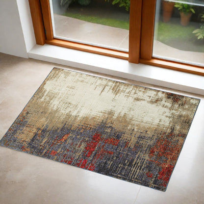 3' X 5' Blue and Beige Abstract Power Loom Area Rug