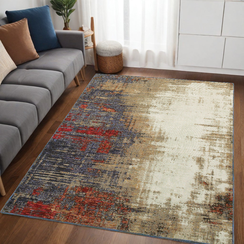 5' X 7' Blue and Beige Abstract Power Loom Area Rug