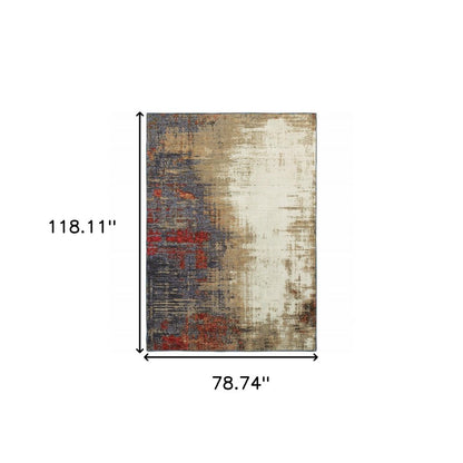 7' X 10' Blue and Beige Abstract Power Loom Area Rug