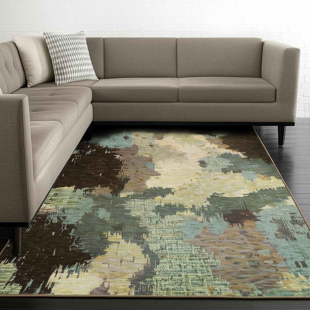 10' X 13' Blue and Ivory Abstract Power Loom Area Rug