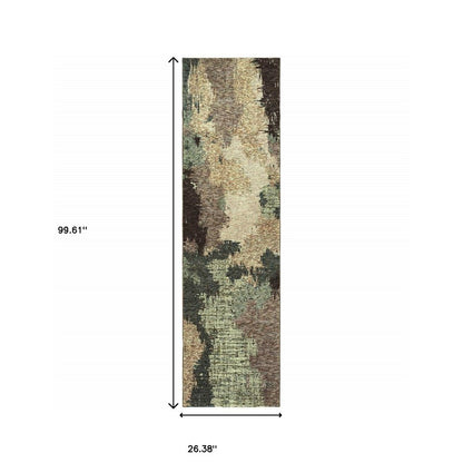 8' Blue And Ivory Abstract Runner Rug