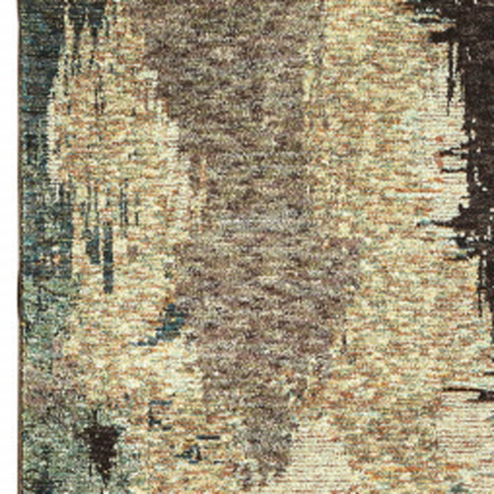 8' Blue And Ivory Abstract Runner Rug