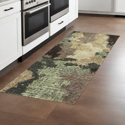 8' Blue And Ivory Abstract Runner Rug