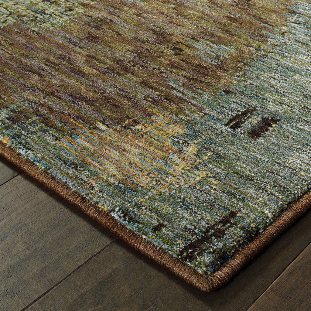 12' Runner Blue and Brown Abstract Power Loom Runner Rug