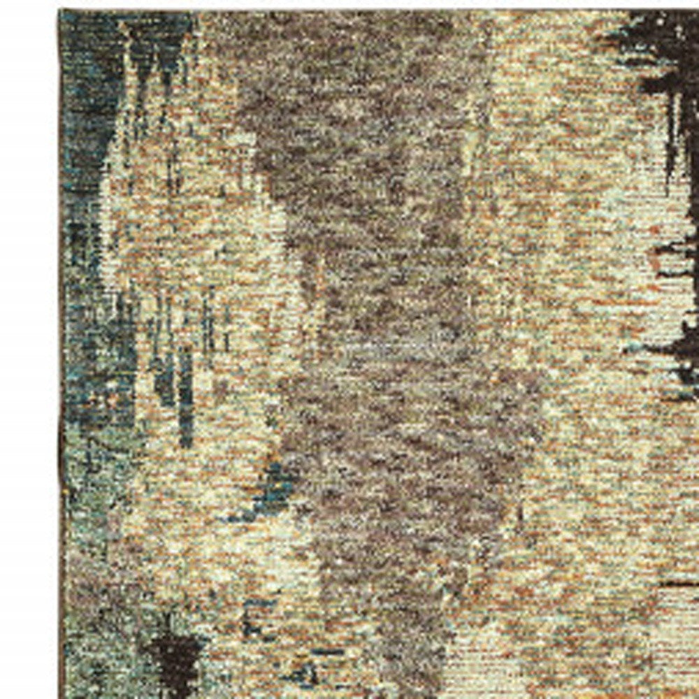 12' Runner Blue and Brown Abstract Power Loom Runner Rug