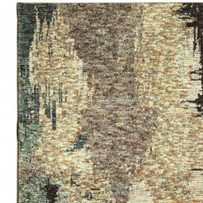 12' Blue And Brown Abstract Runner Rug