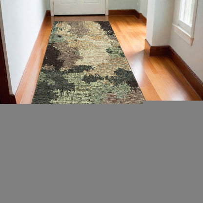 12' Blue And Brown Abstract Runner Rug