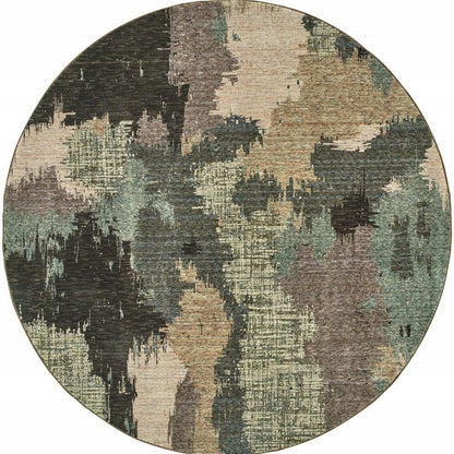 8' Blue and Ivory Round Abstract Power Loom Area Rug