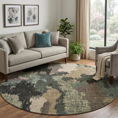 8' Blue and Ivory Round Abstract Power Loom Area Rug