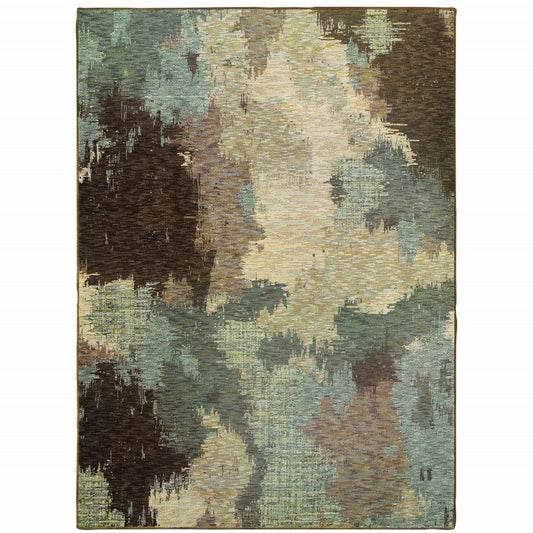 8' X 11' Blue and Ivory Abstract Power Loom Area Rug