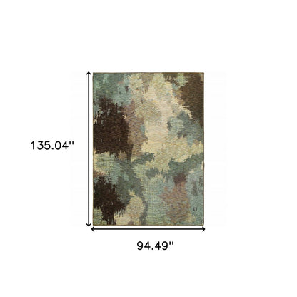 8' X 11' Blue and Ivory Abstract Power Loom Area Rug