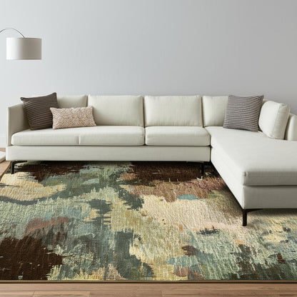 8' X 11' Blue and Ivory Abstract Power Loom Area Rug