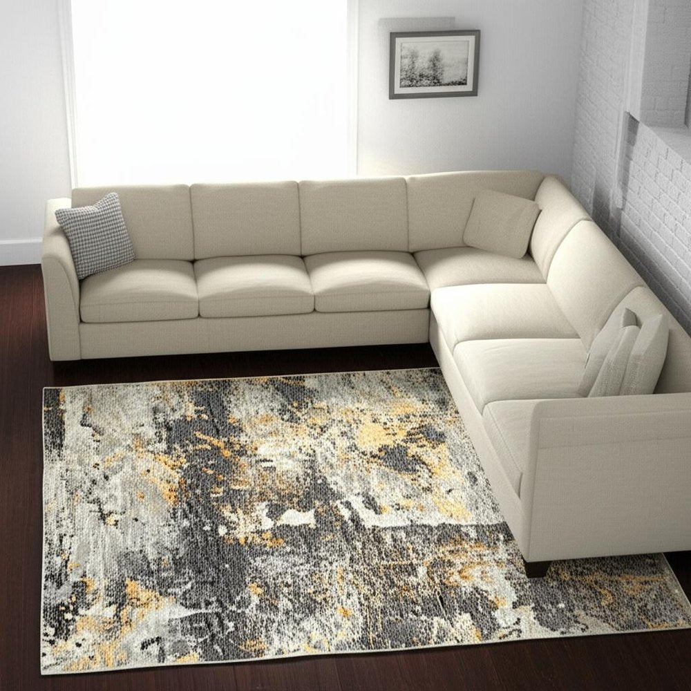 10' X 13' Gray and Ivory Abstract Power Loom Area Rug