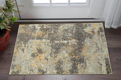 2' X 3' Gray and Ivory Abstract Power Loom Area Rug