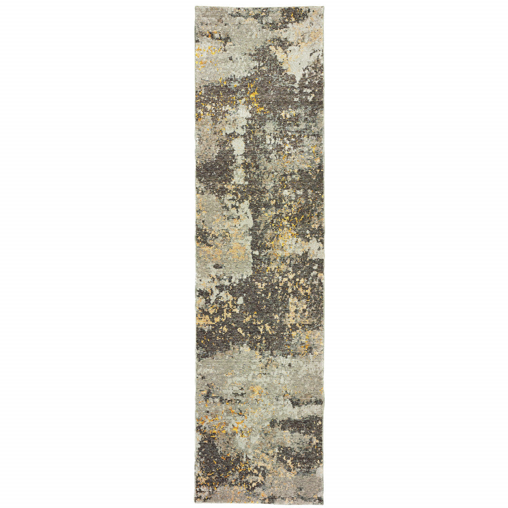 8' Runner Gray and Ivory Abstract Power Loom Runner Rug