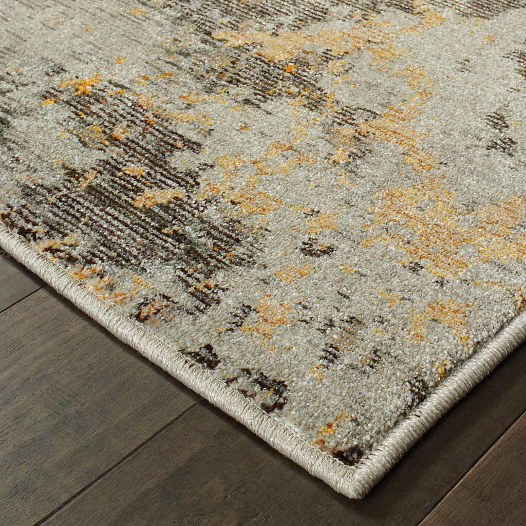 8' Runner Gray and Ivory Abstract Power Loom Runner Rug