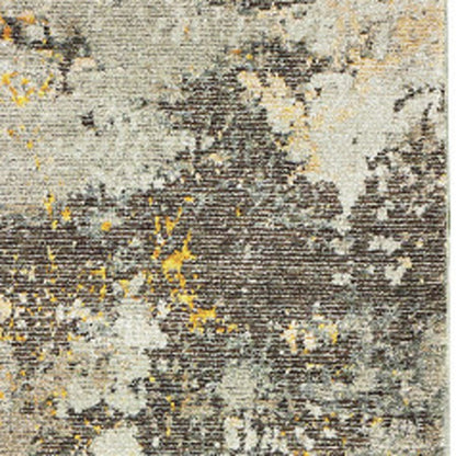 12' Gray And Gold Abstract Runner Rug