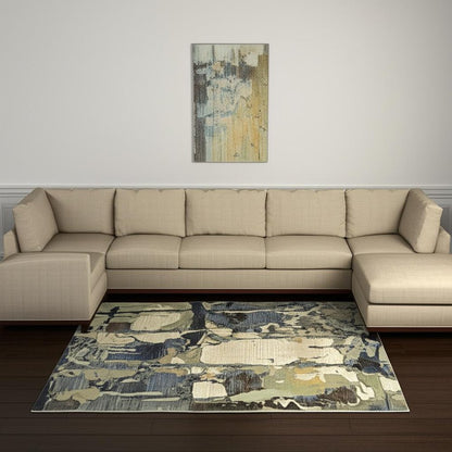 10' X 13' Blue and Gray Abstract Power Loom Area Rug