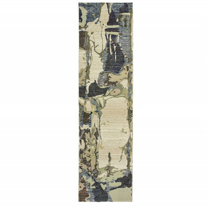 12' Blue And Gray Abstract Runner Rug
