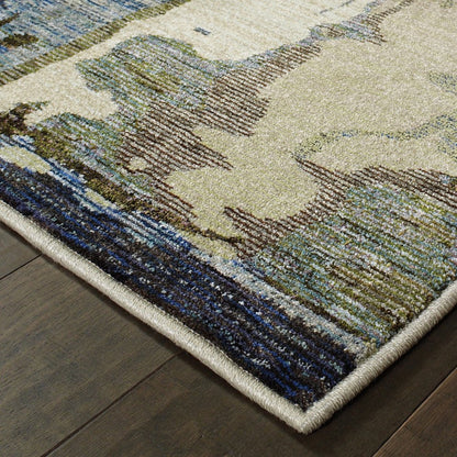 12' Blue And Gray Abstract Runner Rug