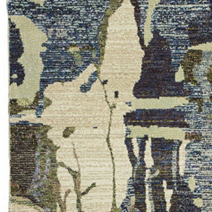 12' Blue And Gray Abstract Runner Rug