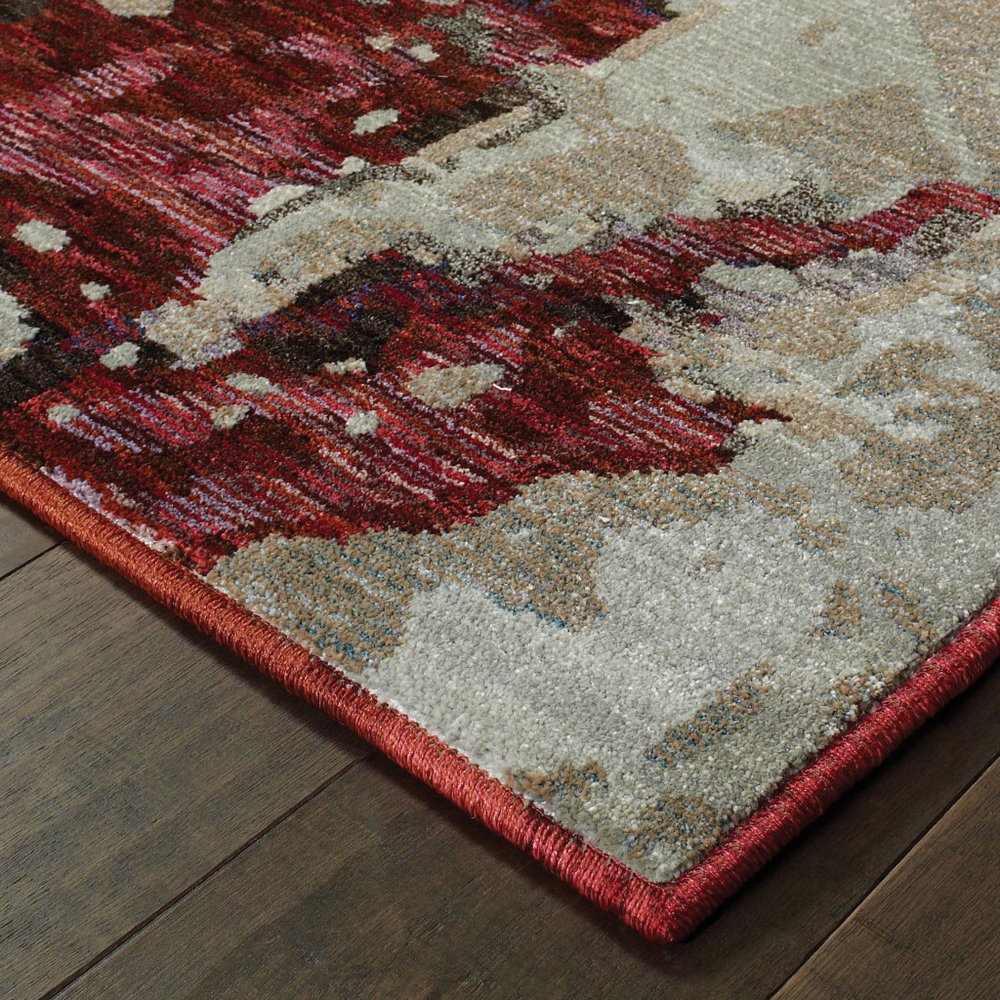 8' Red And Beige Abstract Runner Rug