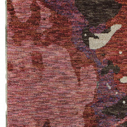 8' Red And Beige Abstract Runner Rug