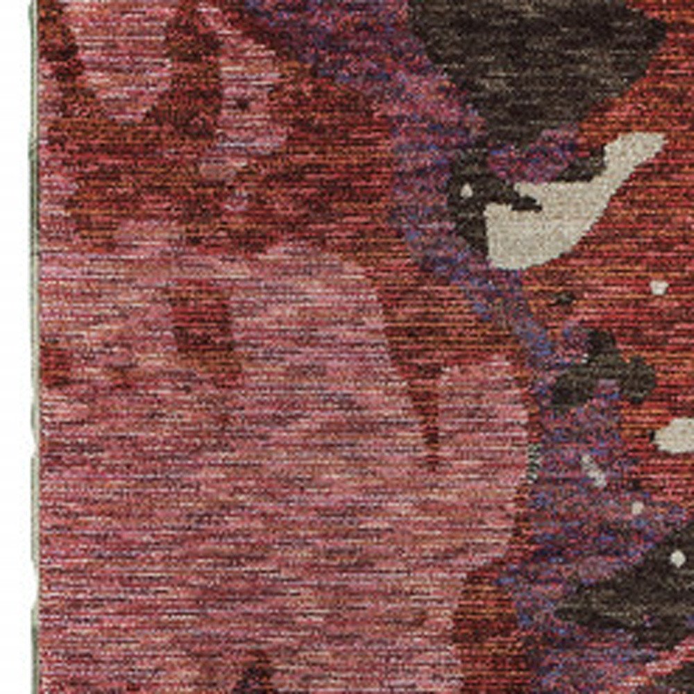 8' Red And Beige Abstract Runner Rug