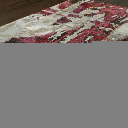 7' X 10' Red and Beige Abstract Power Loom Area Rug
