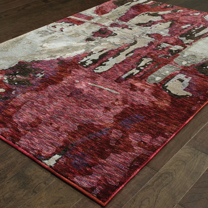 7' X 10' Red and Beige Abstract Power Loom Area Rug
