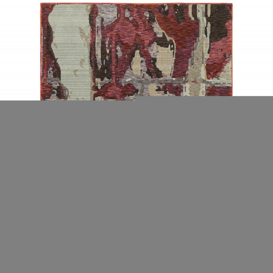 9' X 12' Red and Beige Abstract Power Loom Area Rug