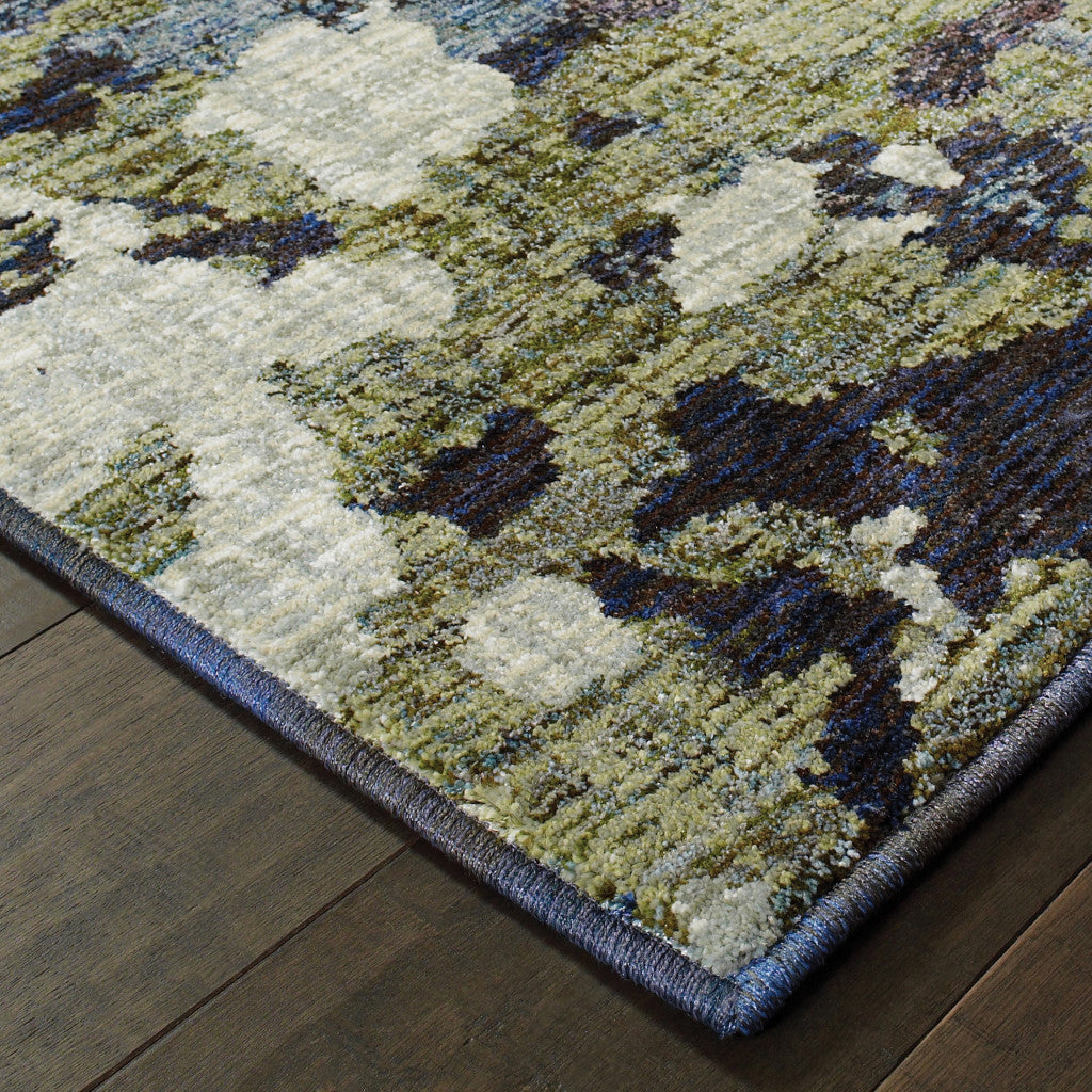 8' Runner Blue and Green Abstract Power Loom Runner Rug