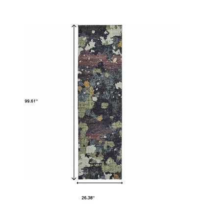 8' Blue And Green Abstract Runner Rug