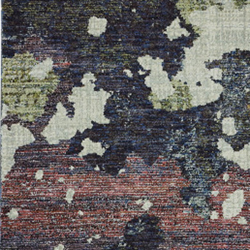 8' Blue And Green Abstract Runner Rug