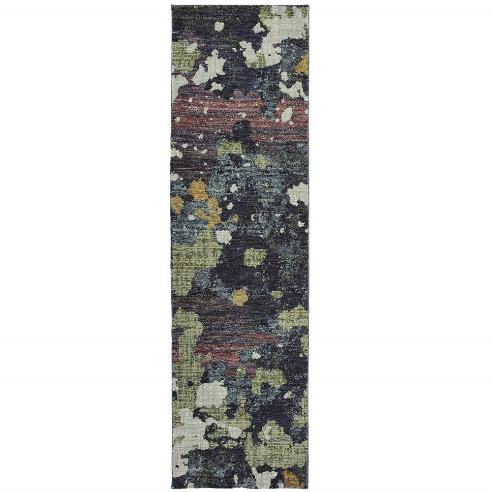 12' Green Abstract Runner Rug