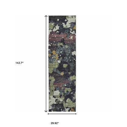 12' Green Abstract Runner Rug
