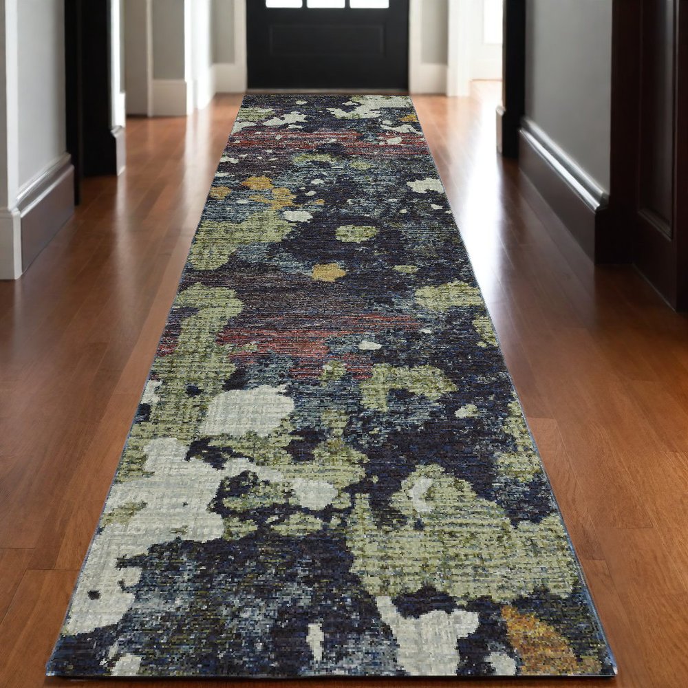 12' Green Abstract Runner Rug