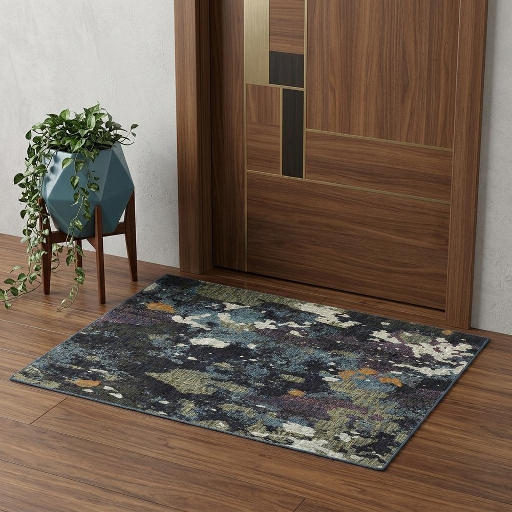 3' X 5' Blue and Green Abstract Power Loom Area Rug