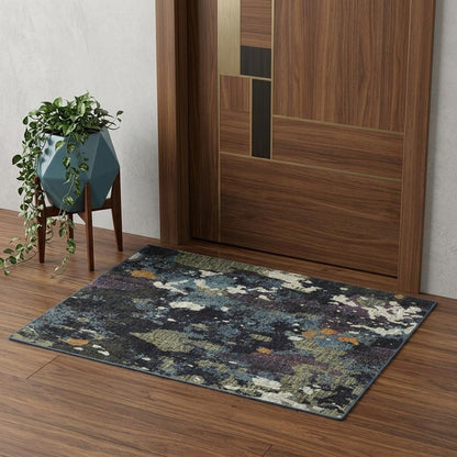 3' X 5' Blue and Green Abstract Power Loom Area Rug