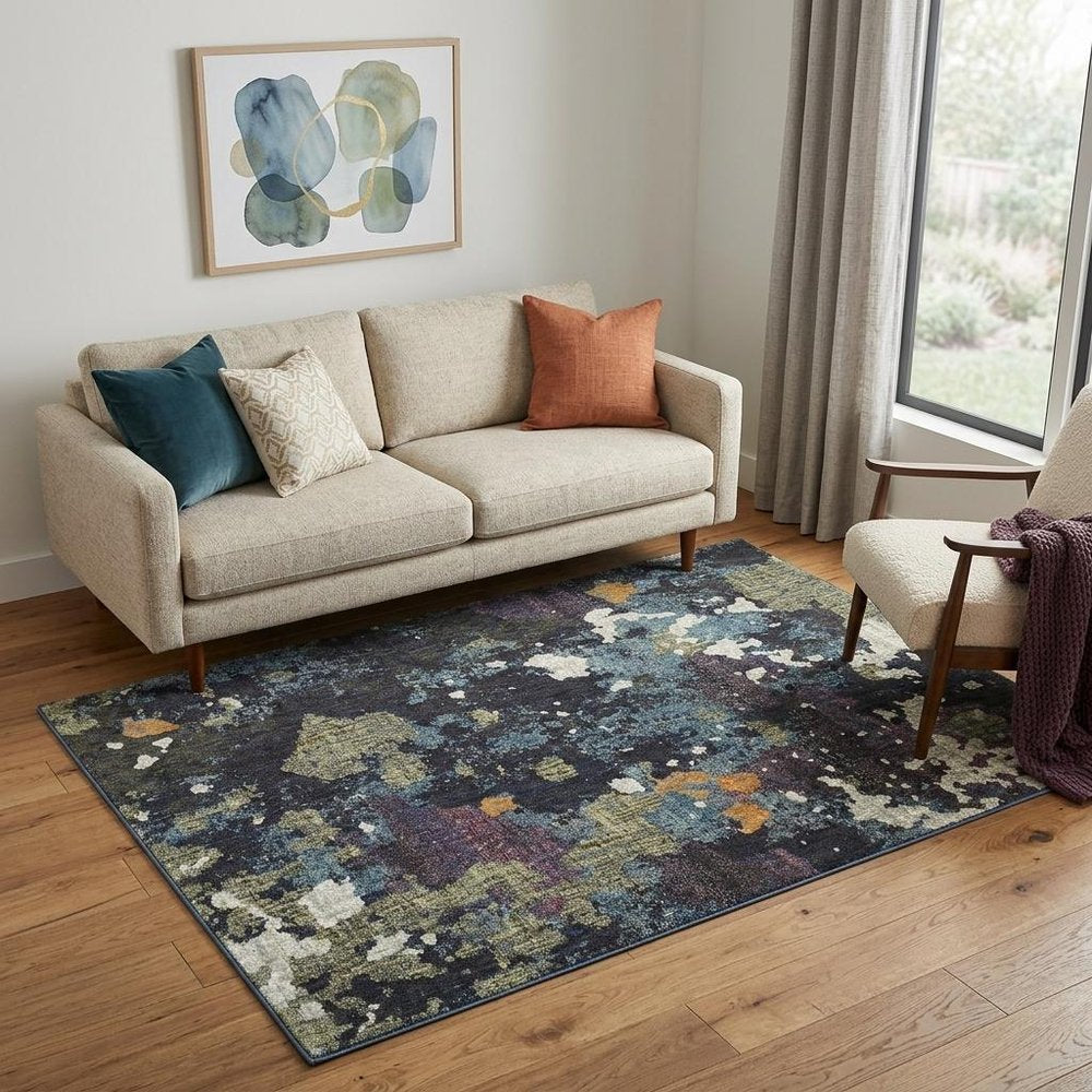 5' X 7' Blue and Green Abstract Power Loom Area Rug