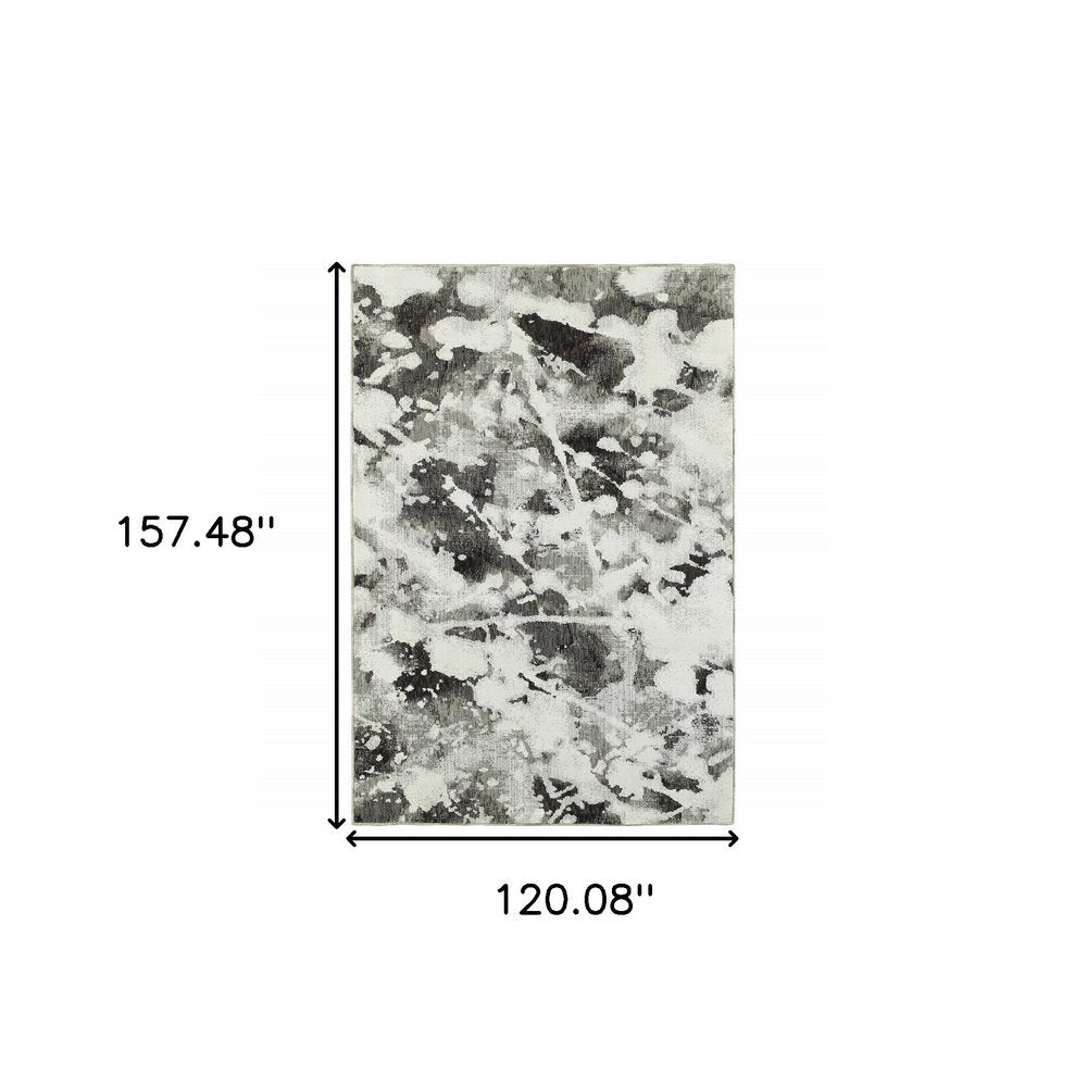 10' X 13' Gray and White Abstract Power Loom Area Rug