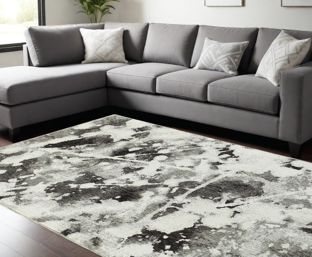 10' X 13' Gray and White Abstract Power Loom Area Rug