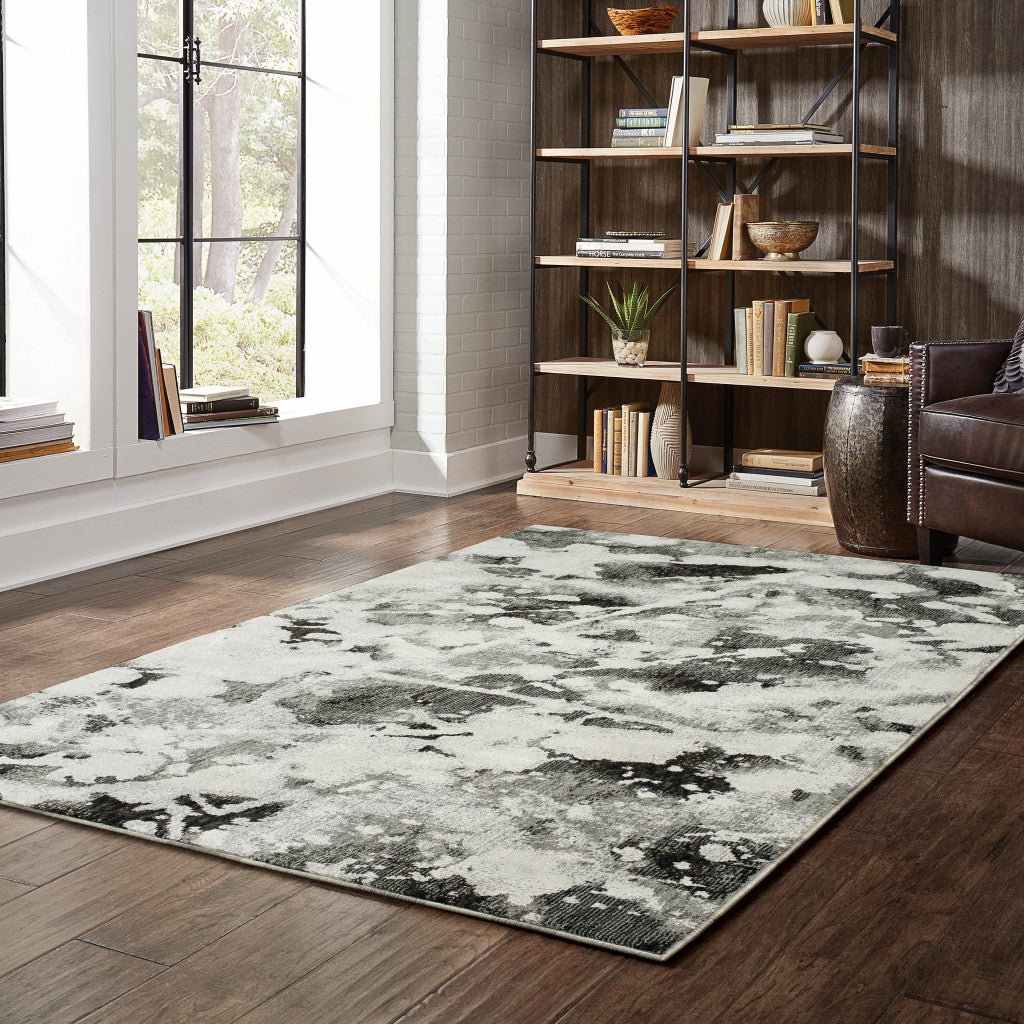 10' X 13' Gray and White Abstract Power Loom Area Rug