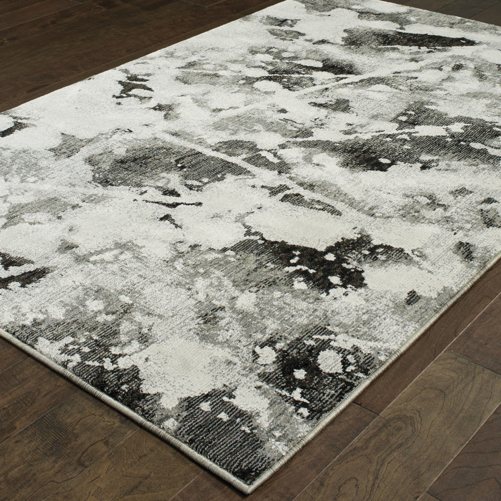 10' X 13' Gray and White Abstract Power Loom Area Rug