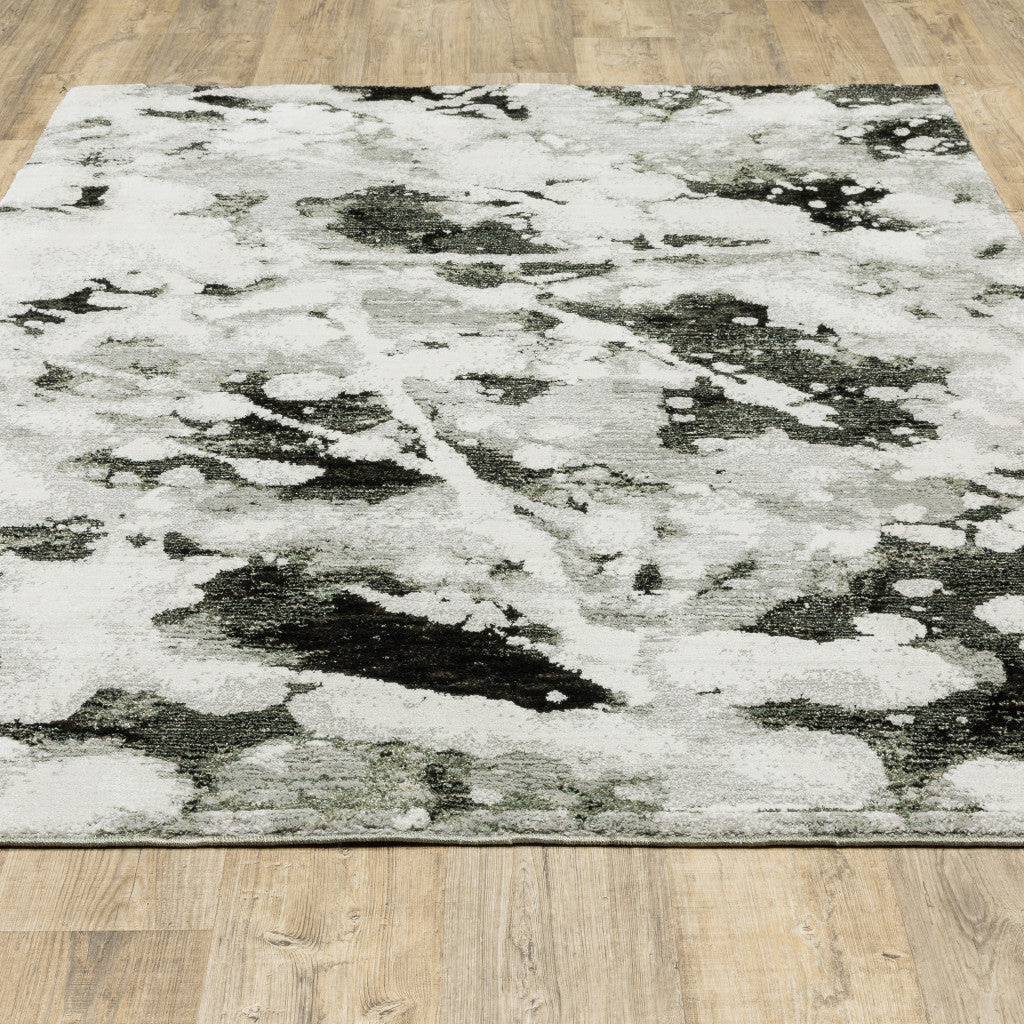 10' X 13' Gray and White Abstract Power Loom Area Rug