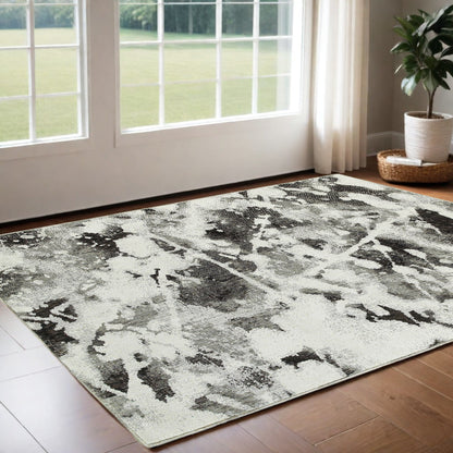 2' X 3' Gray and White Abstract Power Loom Area Rug