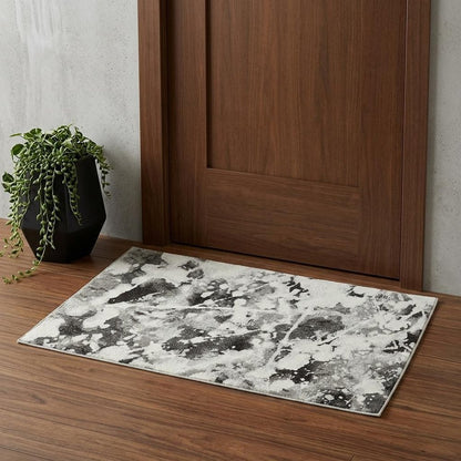 2' X 3' Gray and White Abstract Power Loom Area Rug